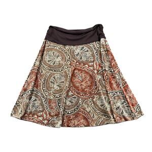 Vintage Y2K Boho A-Line Paisley Brown Skirt Maternity Medium Comfort Waist